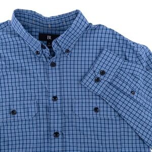 Banana Republic Men's Large Textured Utility Cotton Blue‎ Plaid Button Up Shirt